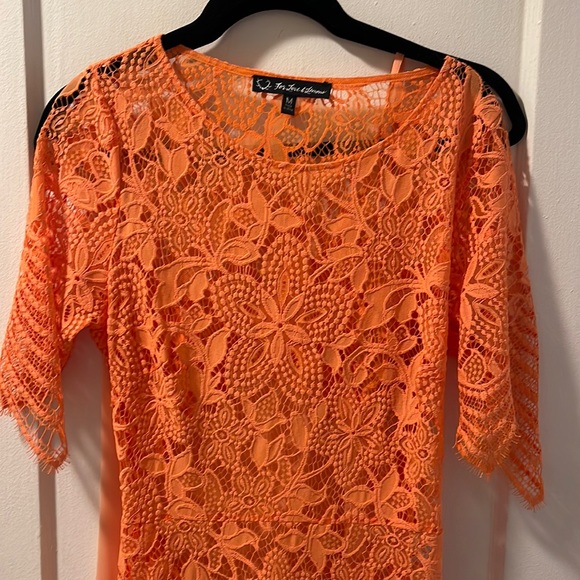 NWOT RARE For Love & Lemons Orange Lace  Dress - slip included! - Picture 5 of 16